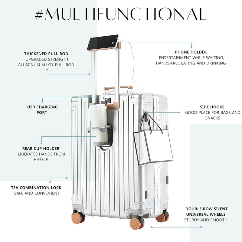 Tereplus TERE® Check In 24-inch Travel Luggage Suitcase with Aluminium Frame and USB Port - Image 2